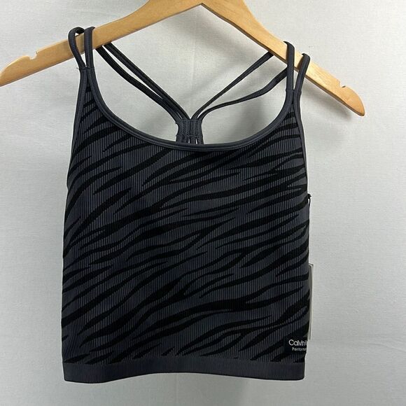 Calvin Klein Performance Zebra Jacquard Low Impact Crop Top- Sz Large- NWT - Picture 1 of 5